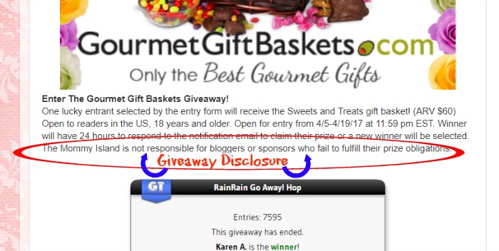 disclosure for giveaway