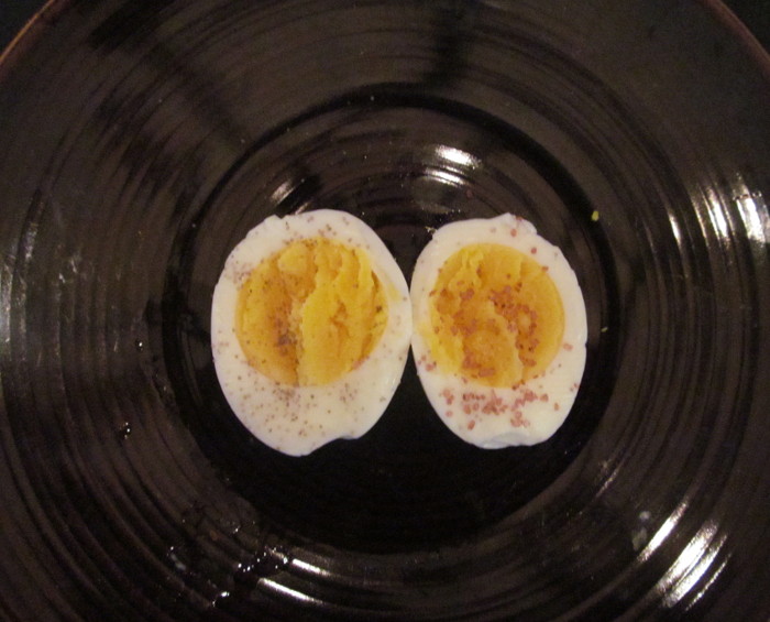 Boiled eggs with Applewood and Hawaiian red salt